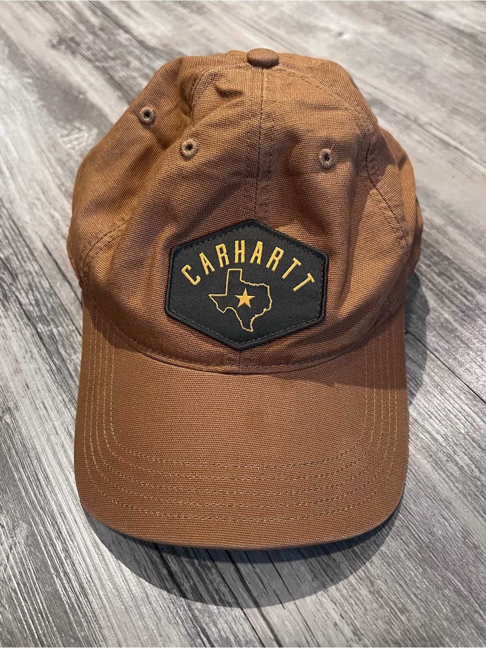 Carhartt Brown Canvas Hex Patch Cap with Yellow Accents